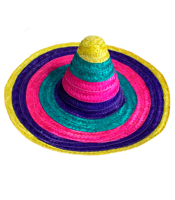 Tradineur - Clásico sombrero mexicano multicolor para jóvenes y adultos. Carnaval, halloween y celebraciones. Tamaño: 50 x 20 cm