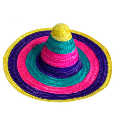 Tradineur - Clásico sombrero mexicano multicolor para jóvenes y adultos. Carnaval, halloween y celebraciones. Tamaño: 50 x 20 cm