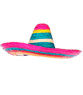 Tradineur - Clásico sombrero mexicano multicolor para jóvenes y adultos. Carnaval, halloween y celebraciones. Tamaño: 50 x 20 cm