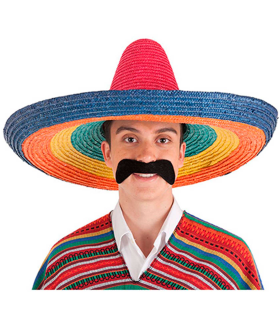 Tradineur - Sombrero mexicano multicolor para jóvenes y adultos. Carnaval, halloween y celebraciones, 50 x 20 cm