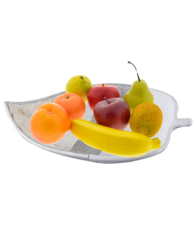 Tradineur - Centro de mesa de cerámica y nácar en forma de hoja, diseño minimalista, recipiente para fruta, adornos, decoración del hogar, 36 x 24 cm