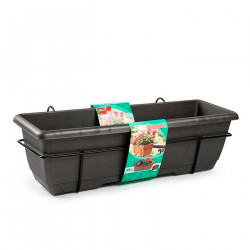 Tradineur - Jardinera para Balcón con Plato y Soporte Metálico - Modelo PLFT - 60 x 28 x 19,5 cm - Color Antracita
