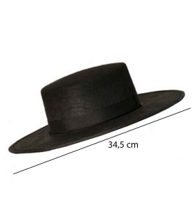 Sombrero cordobés color negro para jóvenes y adultos para carnaval, halloween, fiestas y celebraciones. 9 x 34,5 x 37 cm