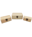 Set de 3 cajas de madera natural, forma de baúl, juego cajas decorativas sin tratar, cierre metálico, almacenaje objetos, joyas, manualidades, hogar. Ref.: UTIAN