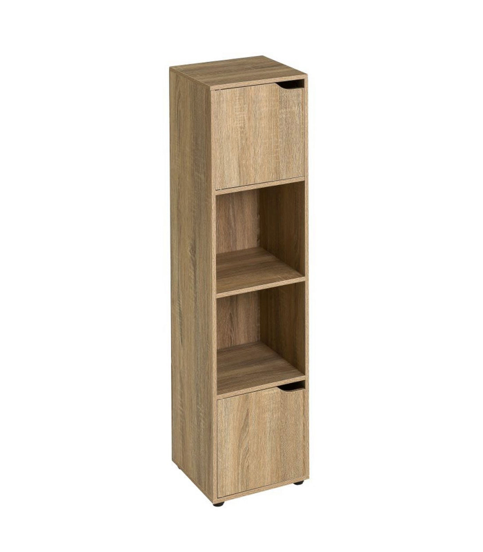 Estantería con 4 estantes y 2 puertas de madera MDF marrón 119 x 30 x 29 cm, mueble almacenamiento para oficina, dormitorio, salón, fácil de montar