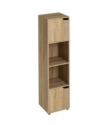 Estantería con 4 estantes y 2 puertas de madera MDF marrón 119 x 30 x 29 cm, mueble almacenamiento para oficina, dormitorio, salón, fácil de montar