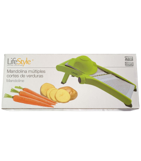 Tradineur - Mandolina de cocina con pié de multiples cortes, abs y acero inoxidable, cortador de verduras de 5 posiciones, 39 x 16 x 17 cm