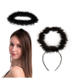 Tradineur - Corona de ángel - Diadema con aro - Complemento para disfraz de carnaval, halloween, cosplay, fiesta, adultos, talla única. - Color Negro