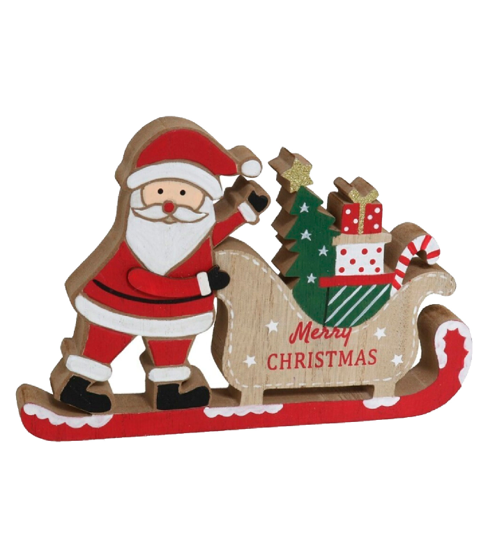 Tradineur - Figura decorativa navideña de Papa Noel en Trineo - Fabricado en madera - Decoración para temporada navideña - 20 x 2 x 13 cm