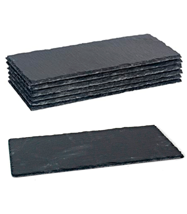 Pack de 6 bandejas de pizarra rectangulares 30 x 15 cm. Platos llanos, tablas de piedra natural para servir alimentos, quesos, aperitivos