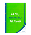 Tradineur - Pack de 100 hojas rayadas A4 perforadas con margen, recambio hojas sueltas para archivador, 4 taladros, papel 90 g, material escolar, oficina, modelo aleatorio