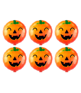 Tradineur - Pack de 6 Globos con diseño calabaza sonriente - Ideal para decoración de Halloween - 43 x 43 cm