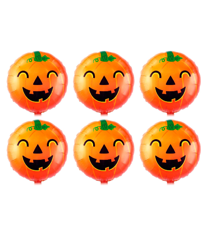 Tradineur - Pack de 6 Globos con diseño calabaza sonriente - Ideal para decoración de Halloween - 43 x 43 cm