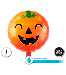 Tradineur - Pack de 6 Globos con diseño calabaza sonriente - Ideal para decoración de Halloween - 43 x 43 cm