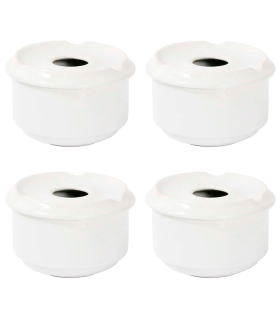 Tradineur - Pack de 4 ceniceros redondos blancos de cerámica, 11 x 6 cm, recipiente con tapa removible y muescas para cigarros, uso interior y exterior, hostelería, hogar