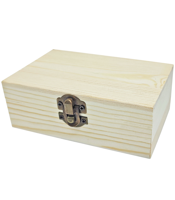 Tradineur - Caja de madera rectangular con cierre metálico, madera natural, almacenaje joyas, manualidades, decoración, 13,3 x 8,6 x 4,9 cm