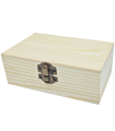 Tradineur - Caja de madera rectangular con cierre metálico, madera natural, almacenaje joyas, manualidades, decoración, 13,3 x 8,6 x 4,9 cm