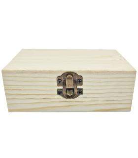 Tradineur - Caja de madera rectangular con cierre metálico, madera natural, almacenaje joyas, manualidades, decoración, 13,3 x 8,6 x 4,9 cm