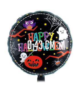 Tradineur - Pack de 6 Globos con letrero "Happy Halloween" - Diseño Original con Fantasmas, Calabaza, Araña, etc. - 43 x 43 cm