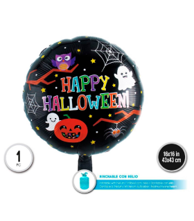 Tradineur - Pack de 6 Globos con letrero "Happy Halloween" - Diseño Original con Fantasmas, Calabaza, Araña, etc. - 43 x 43 cm