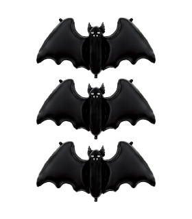 Tradineur - Pack de 4 Globos en forma de murcielago - Ideal para decoración de Halloween - 84 x 63 cm - Color Negro