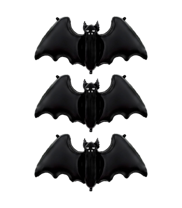 Tradineur - Pack de 4 Globos en forma de murcielago - Ideal para decoración de Halloween - 84 x 63 cm - Color Negro