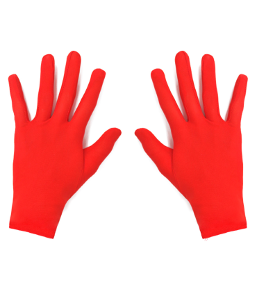 Tradineur - Guantes cortos de niño para disfraz, 100% poliéster, accesorio de carnaval, halloween, cosplay, fiestas, cumpleaños (Rojo, infantil, talla única)