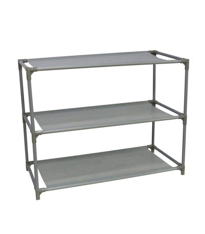 Zapatero de 3 niveles de metal y tejido no tejido, estantería, mueble, soporte para calzado, fácil de montar, ideal para colocarlo en cualquier lugar, 44 x 60 x 28 cm