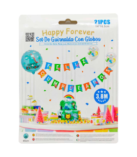 Set de guirnalda con globos coloridos de látex, feliz cumpleaños, dinosaurios, niños, fiestas, celebraciones (21 piezas, 3,8 metros)