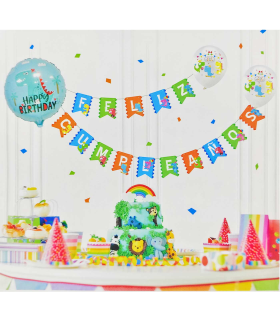 Set de guirnalda con globos coloridos de látex, feliz cumpleaños, dinosaurios, niños, fiestas, celebraciones (21 piezas, 3,8 metros)