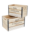 Juego de 2 cajas de madera de almacenamiento diseño vintage con asas 20,8 x 34,8 x 22,9 cm y 18,8 x 30 x 17,7 cm, set de cajas rectangulares decorativas, almacenaje y transporte de objetos