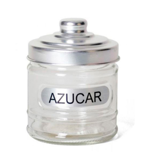 Gerimport - Azucarero de cristal con tapa de aluminio 280 ml, bote para azúcar transparente 10,5 x 8,5 cm, tarro, recipiente de vidrio, almacenamiento de condimentos, cocina