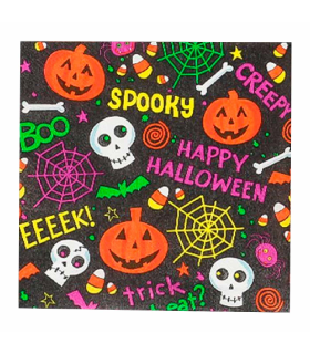 Tradineur - Pack de 48 servilletas desechables de Halloween - Diseño caraberas y calabazas - Accesorio para mesa - 16,5 x 16,5 cm