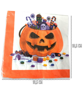 Tradineur - Pack de 48 servilletas desechables de Halloween - Diseño de calabaza con caramelos - Accesorio para mesa - 16,5 x 16,5 cm