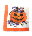 Tradineur - Pack de 48 servilletas desechables de Halloween - Diseño de calabaza con caramelos - Accesorio para mesa - 16,5 x 16,5 cm