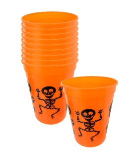 Tradineur - Pack de 12 vasos de Halloween - Diseño Esqueleto - Fabricado en Plástico - Ideal para fiestas de Halloween - Ø 8 x 10 cm