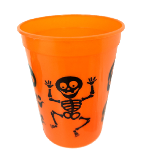 Tradineur - Pack de 12 vasos de Halloween - Diseño Esqueleto - Fabricado en Plástico - Ideal para fiestas de Halloween - Ø 8 x 10 cm