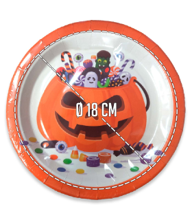 Tradineur - Paquete de 30 platos de Halloween - Diseño Calabaza - Fabricado en Papel - Apto para uso alimentario - Ø 18 cm