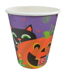 Tradineur - Packs de 48 vasos de Halloween con diseño de calabaza y gato - Fabricado en Papel - Ideal para fiestas de Halloween - 270 ml - Ø 7,5 x 9 cm