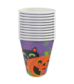 Tradineur - Packs de 48 vasos de Halloween con diseño de calabaza y gato - Fabricado en Papel - Ideal para fiestas de Halloween - 270 ml - Ø 7,5 x 9 cm