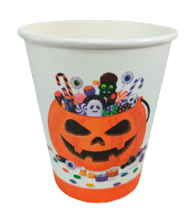 Tradineur - Packs de 48 vasos de Halloween con diseño de calabaza - Fabricado en Papel - Ideal para fiestas de Halloween - 270 ml - Ø 7,5 x 9 cm