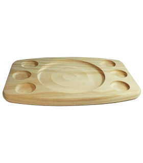 Tradineur - Bandeja de madera ovalada, tabla, plato para servir comida con 6 huecos para salsas, madera natural, churrasco, aperitivos, 29,3 x 18,3 x 2 cm