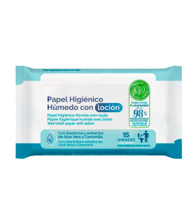 Tradineur - Toallitas húmedas con loción - Incluye 15 Unidades - Material Natural biodegradable - Aloe vera y Camomila.