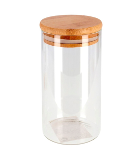 Bote redondo de cristal de borosilicato 1700 ml con tapa de madera de bambú, recipiente, tarro de almacenamiento para guardar café, galletas, legumbres, especias 28 x 10 cm