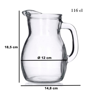 Tradineur - Jarra de cristal para servir agua, bebidas frías, limonada, té helado, zumo, transparente, resistente, frigorífico, cocina (1,16 litros - 18,5 x 12 x 14,8 cm)