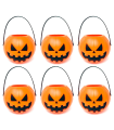 Tradineur - Pack de 6 Mini-Cestas de calabaza para Halloween - Plástico - Adorno para decoración festiva - 5 x 7 x 6,5 cm - Naranja