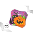 Tradineur - Pack de 48 servilletas desechables de Halloween - Diseño con Gato, Murciélago y calabaza - Accesorio para mesa - 16,5 x 16,5 cm