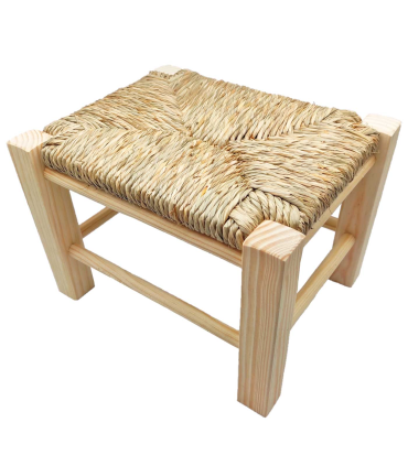 Tradineur - Taburete infantil de madera con asiento de rafia, banqueta para niños con reposapiés, hogar, colegio (Color natural, 20 x 28,5 x 23,5 cm)