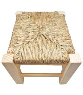 Tradineur - Taburete infantil de madera con asiento de rafia, banqueta para niños con reposapiés, hogar, colegio (Color natural, 20 x 28,5 x 23,5 cm)