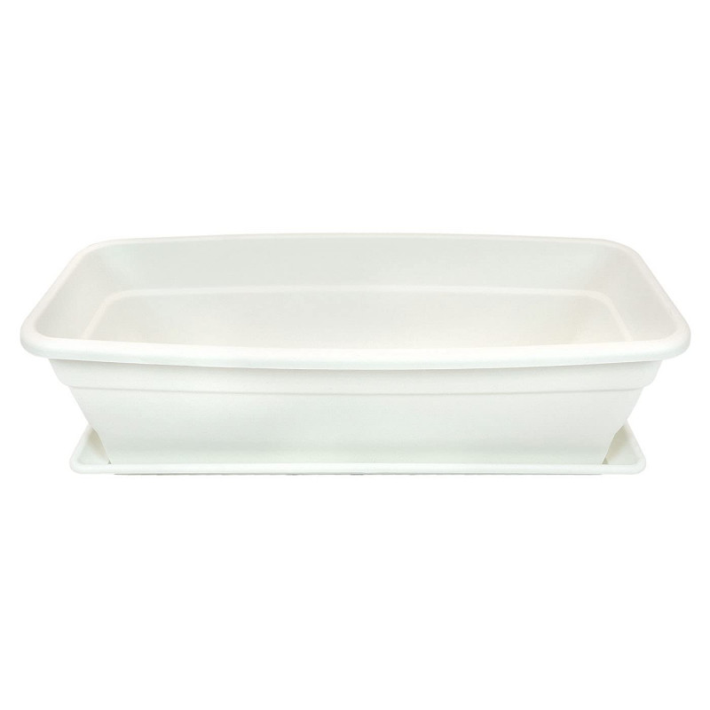 Tradineur - Jardinera eva de plástico con plato adán 26 litros, 60 cm - PLFT - Color Blanco, macetero, maceta para plantas y flo Tradineur - Jardinera eva de plástico con plato adán 26 litros, 60 cm - PLFT - Color Blanco, macetero, maceta para plantas y flo